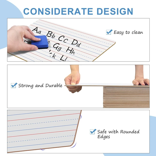 Alt view image 4 of 7 - 24 Pack Dry Erase Boards, 9"x12" Double Sided Easel Small Whiteboards with Lines for Kids, Students, Education Teacher Classroom, Mini Portable Learning White Boards with 24 Markers, 24 Erasers