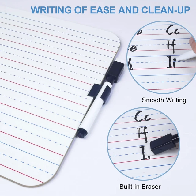 Alt view image 6 of 7 - 24 Pack Dry Erase Boards, 9"x12" Double Sided Easel Small Whiteboards with Lines for Kids, Students, Education Teacher Classroom, Mini Portable Learning White Boards with 24 Markers, 24 Erasers