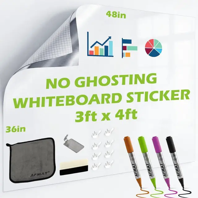 Main image of Whiteboard Sticker for Wall, 48" x 36" White Board Paper, Super Sticky Dry Erase Wallpaper, Peel and Stick Dry Erase Board with 3 Markers, No Ghosting Whiteboard Paper for Home Office Classroom