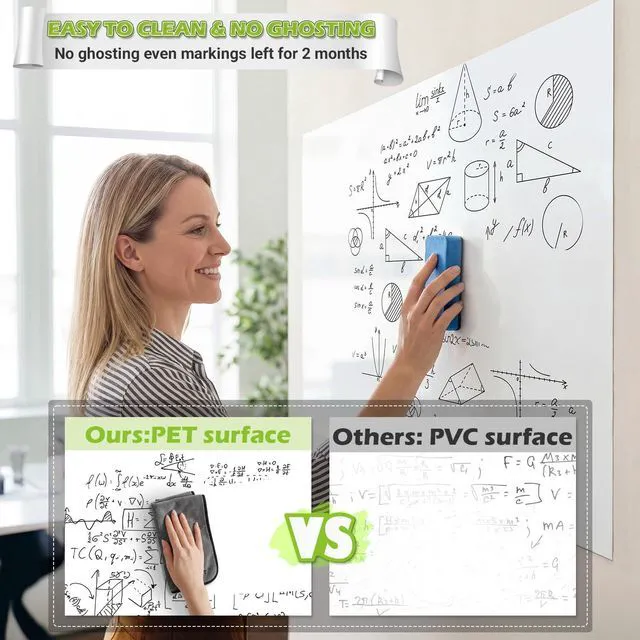 Alt view image 2 of 7 - Whiteboard Sticker for Wall, 48" x 36" White Board Paper, Super Sticky Dry Erase Wallpaper, Peel and Stick Dry Erase Board with 3 Markers, No Ghosting Whiteboard Paper for Home Office Classroom
