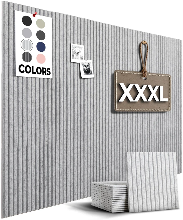 Main image of Office Cork Board, 59"x36" | 15 Pack | Felt Tiles for Wall, Tac Board, Large Felt Board, Wall Protector for Dart Board, (Gray Marble Slats)