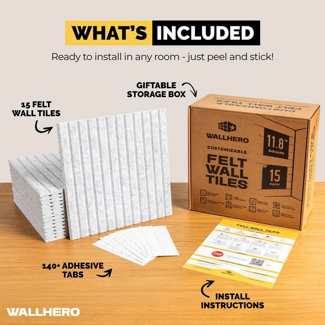 Alt view image 3 of 6 - Office Cork Board, 59"x36" | 15 Pack | Felt Tiles for Wall, Tac Board, Large Felt Board, Wall Protector for Dart Board, (Gray Marble Slats)