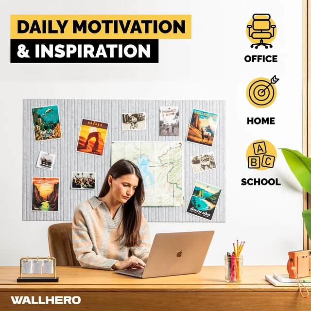 Alt view image 5 of 6 - Office Cork Board, 59"x36" | 15 Pack | Felt Tiles for Wall, Tac Board, Large Felt Board, Wall Protector for Dart Board, (Gray Marble Slats)