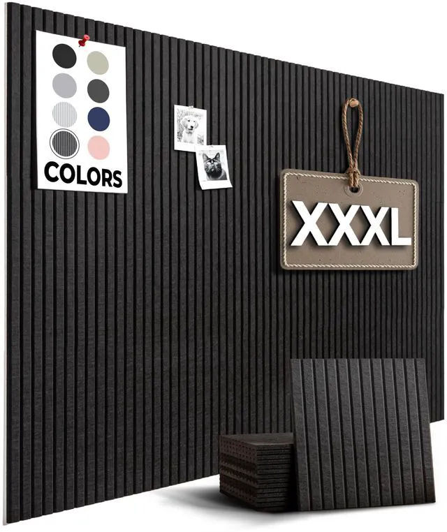 Main image of Large Bulletin Board, Tack Board, 59"x36" | 15 Pack | Wall Pin Board, Cork Board Alternative for Walls, Tablero de Corcho para Pared, Cord Board for Wall (Black Slats)