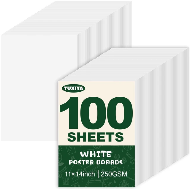 Main image of 100 Pack White Poster Board,11" x 14" White Poster Paper Bulk 250GSM/92LB Heavy-Weight Blank Poster Board for Arts,Craft,Projects Presentations,Drawing Scrapbooking
