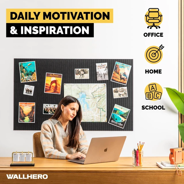 Alt view image 5 of 6 - Large Bulletin Board, Tack Board, 59"x36" | 15 Pack | Wall Pin Board, Cork Board Alternative for Walls, Tablero de Corcho para Pared, Cord Board for Wall (Black Slats)