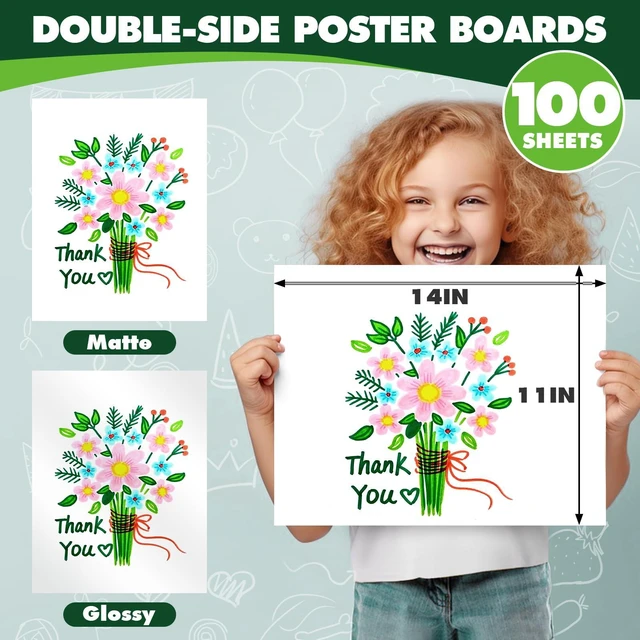 Alt view image 2 of 7 - 100 Pack White Poster Board,11" x 14" White Poster Paper Bulk 250GSM/92LB Heavy-Weight Blank Poster Board for Arts,Craft,Projects Presentations,Drawing Scrapbooking