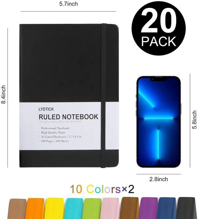 Alt view image 2 of 7 - 20 Pack Journals for Writing College Ruled Notebooks Journal in Bulk, Hardcover Notebooks (200Pages) for Note Talking, Lined Bullet Journals for Home School Office, 5.7"x8.4", 10 Colors