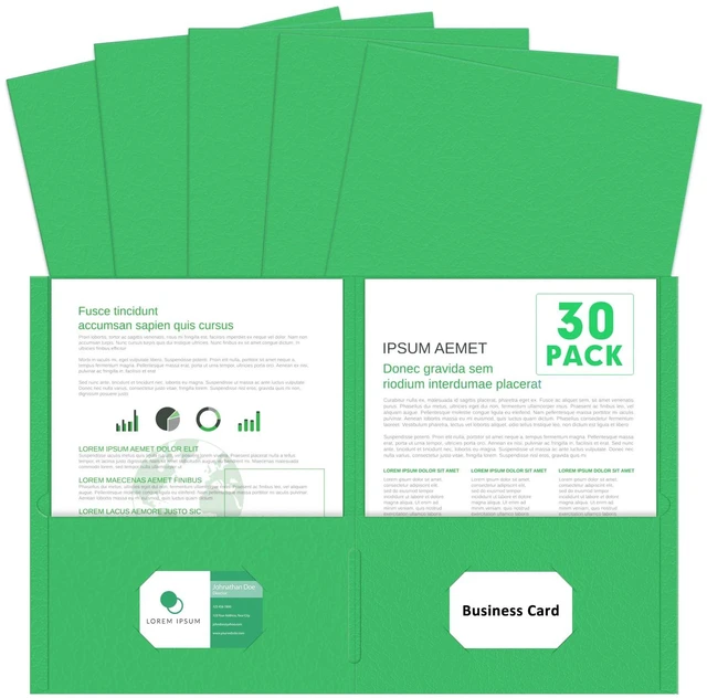 Main image of Two Pocket Folders, Paper Folders with Pockets, 30 Pack, Green 2 Pocket Folders Fit Letter Size Paper, Paper File Folder for School Office Home Business