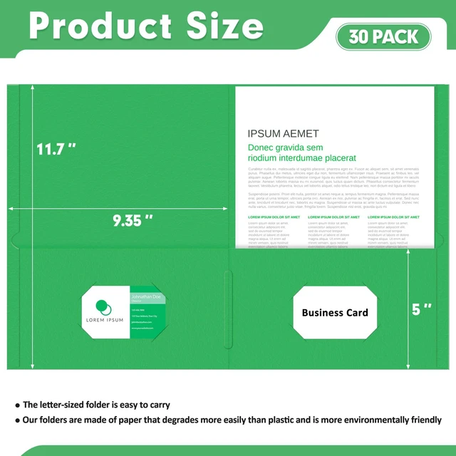 Alt view image 2 of 7 - Two Pocket Folders, Paper Folders with Pockets, 30 Pack, Green 2 Pocket Folders Fit Letter Size Paper, Paper File Folder for School Office Home Business
