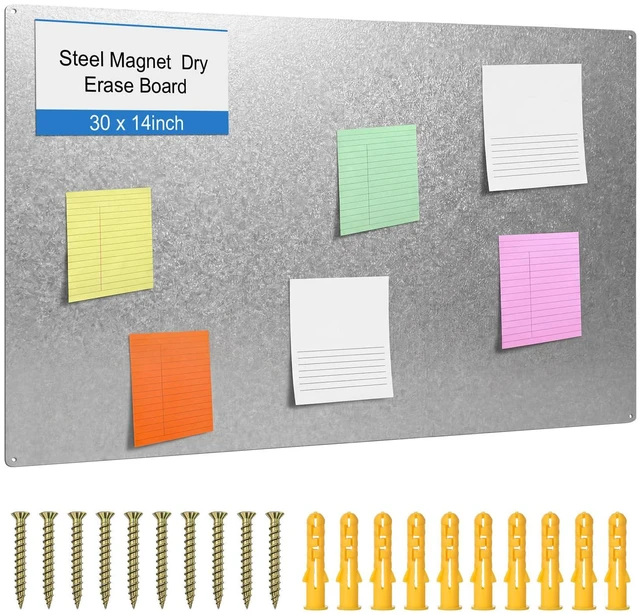 Main image of Magnetic Board Steel, Display Magnetic, Silver, 24 x 36 Inch Magnet Bulletin Boards for Walls Notes Photos for Home, Office, Classroom, Pre Drilled with Screws and Dry Wet Erase Feature