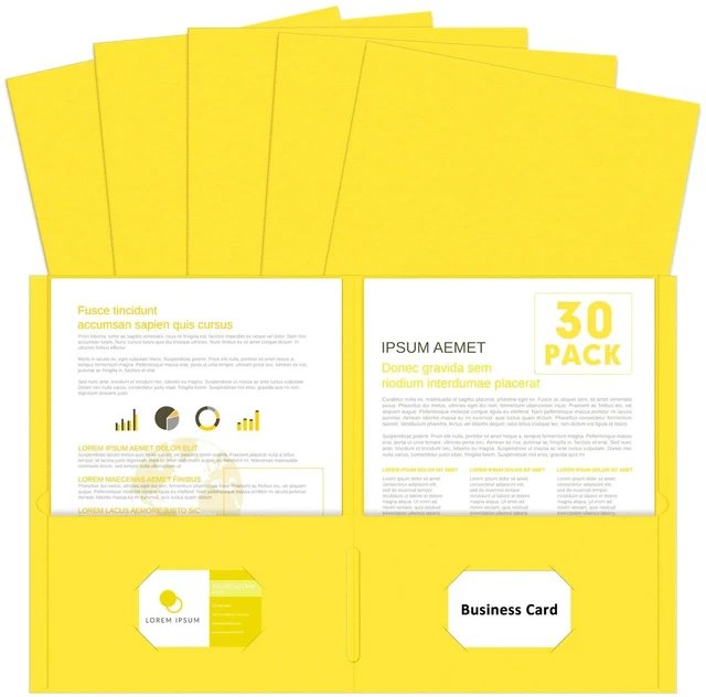 Main image of Two Pocket Folders, Paper Folders with Pockets, 30 Pack, Yellow 2 Pocket Folders Fit Letter Size Paper, Paper File Folder for School Office Home Business