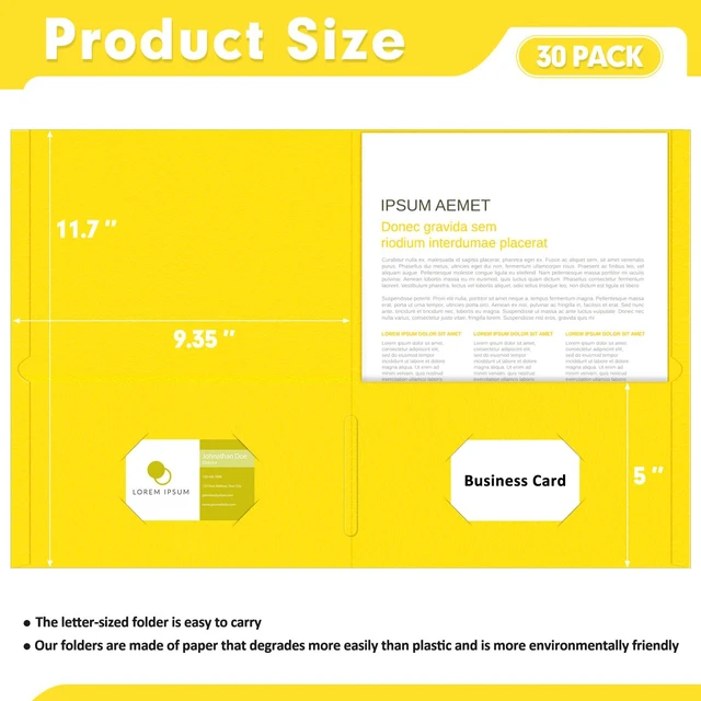 Alt view image 2 of 7 - Two Pocket Folders, Paper Folders with Pockets, 30 Pack, Yellow 2 Pocket Folders Fit Letter Size Paper, Paper File Folder for School Office Home Business