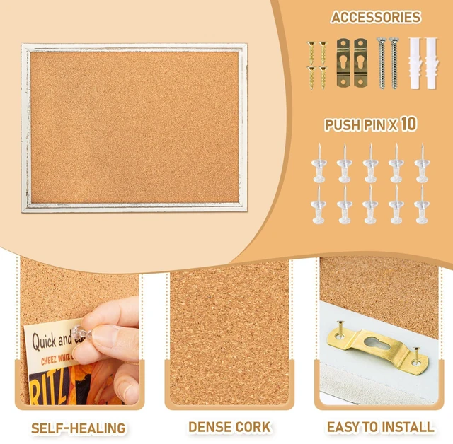 Alt view image 2 of 7 - White Cork Board, 24" X 18" Rustic Framed Bulletin Board Decorative Pin Board, Wall Hanging, For Office & Home Decor Memo Display, With Pins