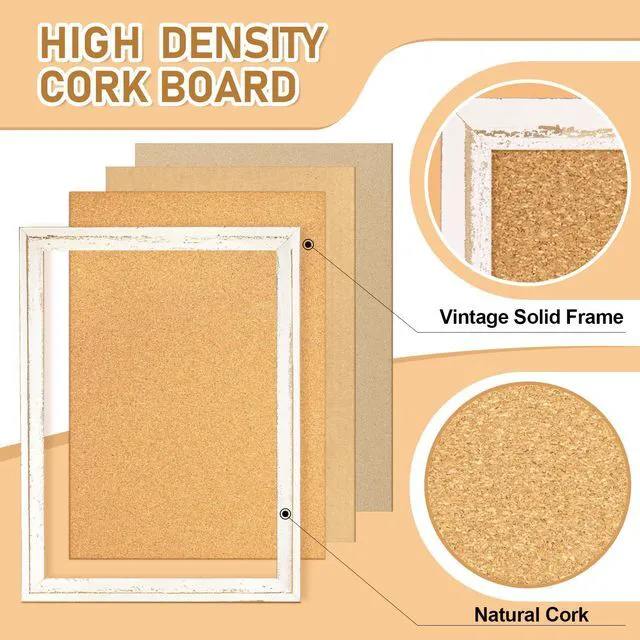 Alt view image 3 of 7 - White Cork Board, 24" X 18" Rustic Framed Bulletin Board Decorative Pin Board, Wall Hanging, For Office & Home Decor Memo Display, With Pins
