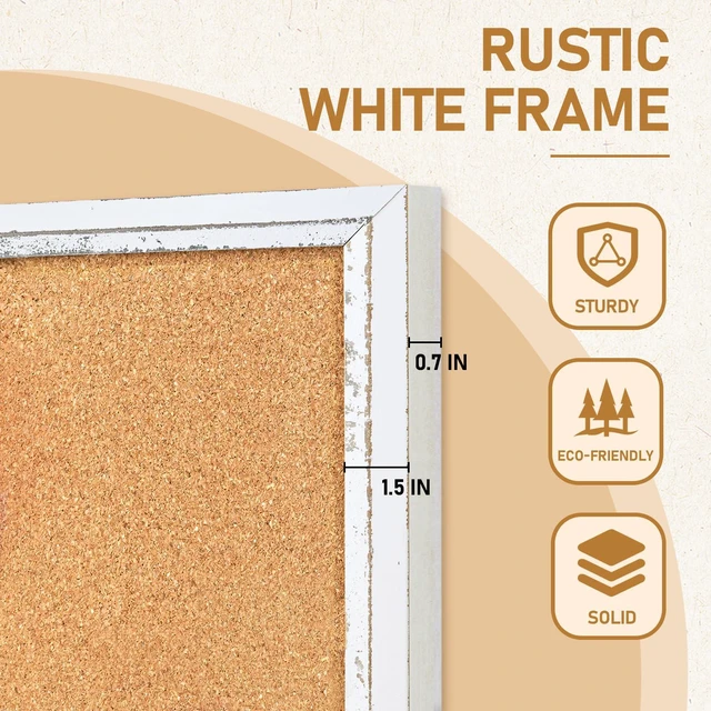 Alt view image 4 of 7 - White Cork Board, 24" X 18" Rustic Framed Bulletin Board Decorative Pin Board, Wall Hanging, For Office & Home Decor Memo Display, With Pins