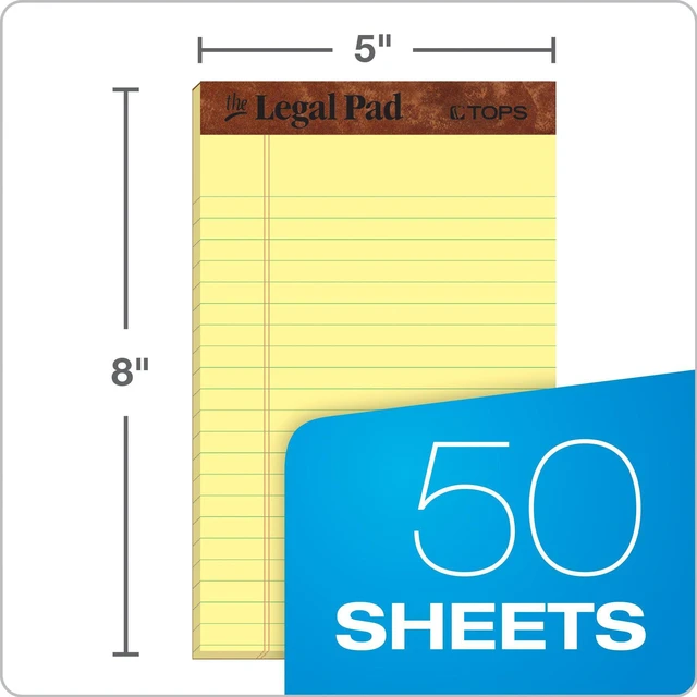 Alt view image 2 of 6 - 5 x 8 Legal Pads, 12 Pack, The Legal Pad Brand, Narrow Ruled, Yellow Paper, 50 Sheets Per Writing Pad, Made in the USA (7501)