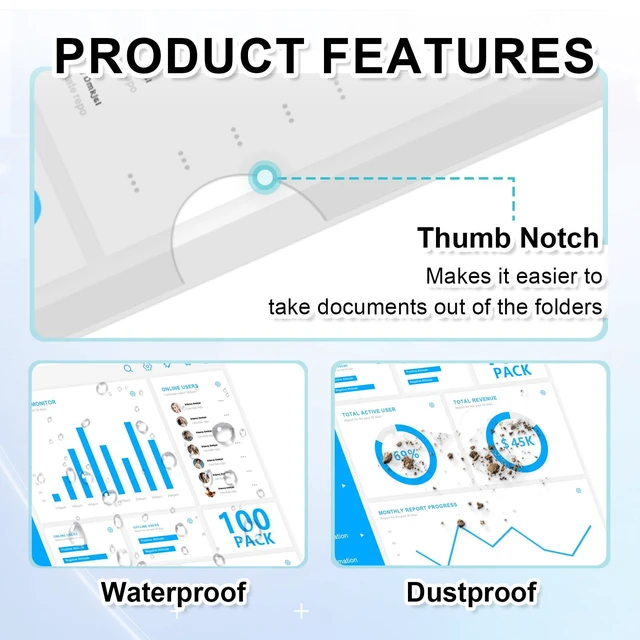 Alt view image 3 of 7 - 100Pcs Clear Document Folder, Clear Plastic File Folders Letter Size Transparent Plastic Sleeves for Paper 8.5x11, Heavy Duty L-type Top Side Loading Project Folders For Home, Office, School Use