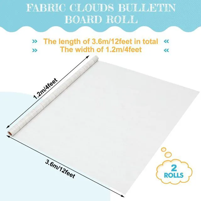 Alt view image 2 of 7 - 2 Rolls White Wood Fabric Paper Bulletin Board Roll 4 x 12 ft Non Woven Waterproof Fade Resistant, Extra Large for Display Boards, Back to School Classroom Decor, Painting Projects