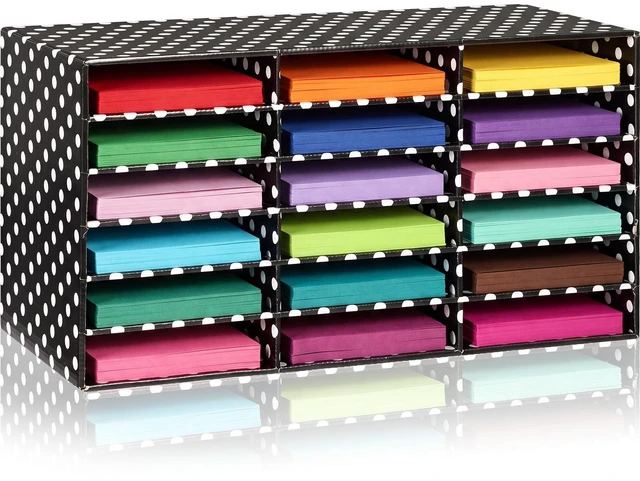Main image of 1 Pc Classroom Construction Paper Storage,White Polka Dots 18 Slot Compartments Desktop Scrapbook Organizer for Letter/A4 File Sorter, 14.2" H x 28.1" W x 12.4" D for School Office