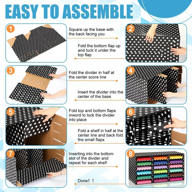 Alt view image 4 of 7 - 1 Pc Classroom Construction Paper Storage,White Polka Dots 18 Slot Compartments Desktop Scrapbook Organizer for Letter/A4 File Sorter, 14.2" H x 28.1" W x 12.4" D for School Office