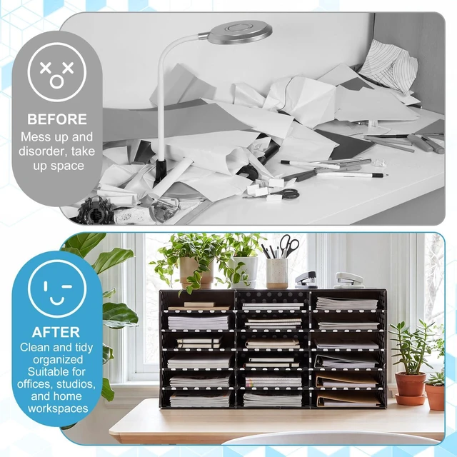 Alt view image 7 of 7 - 1 Pc Classroom Construction Paper Storage,White Polka Dots 18 Slot Compartments Desktop Scrapbook Organizer for Letter/A4 File Sorter, 14.2" H x 28.1" W x 12.4" D for School Office