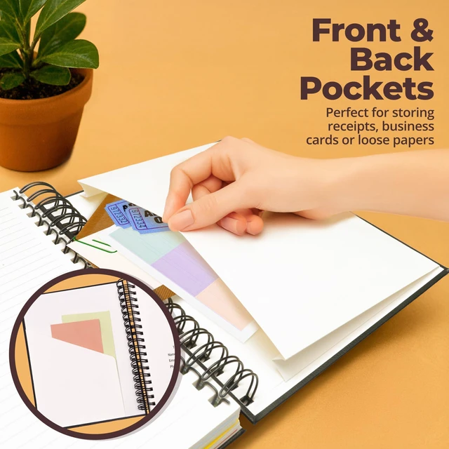 Alt view image 6 of 7 - Hardcover Lined Spiral Notebook with Removable Dividers Leather Bound Black 8x10" 300 Pages College Ruled 5 Subject Notebook for Work - with Tabs, Pockets, and Pen Loop for Note Taking, Large Journal
