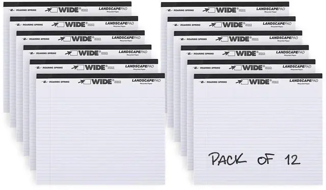 Main image of Wide Landscape Legal Pad, White, 12 Pads, 11" x 9.5", College-Ruled with Margin, 20 lb Recycled Paper, 40 Perforated Sheets, Made in USA 0070972745209