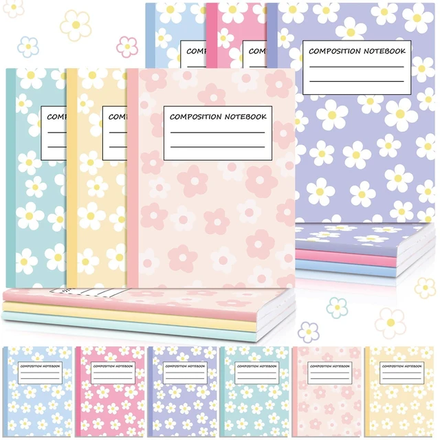Main image of 6 Pack Composition Notebooks Wide Ruled Bulk Cute Pink Composition Notebook 110 Page 7-1/2" x 9-3/4" Colorful Flower Journal Back to School Gift for Teacher Student Office First Day of School
