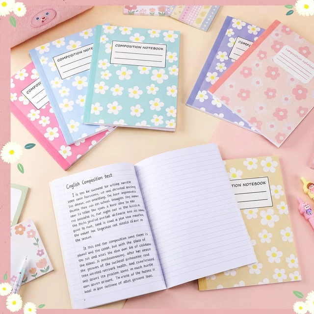 Alt view image 4 of 7 - 6 Pack Composition Notebooks Wide Ruled Bulk Cute Pink Composition Notebook 110 Page 7-1/2" x 9-3/4" Colorful Flower Journal Back to School Gift for Teacher Student Office First Day of School