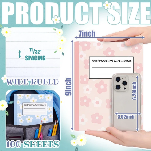 Alt view image 2 of 7 - 6 Pack Composition Notebooks Wide Ruled Bulk Cute Pink Composition Notebook 110 Page 7-1/2" x 9-3/4" Colorful Flower Journal Back to School Gift for Teacher Student Office First Day of School