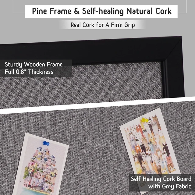 Alt view image 4 of 7 - Bulletin Board 46x30 Inch, Large Cork Board with Grey Fabric and Pine Wood Frame, Cork Boards for Walls, Wall Mounted Fabric Notice Board for Home Office School, Vision Board and Message Organizer