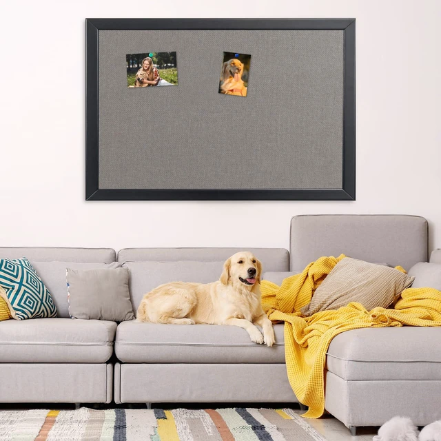 Alt view image 6 of 7 - Bulletin Board 46x30 Inch, Large Cork Board with Grey Fabric and Pine Wood Frame, Cork Boards for Walls, Wall Mounted Fabric Notice Board for Home Office School, Vision Board and Message Organizer