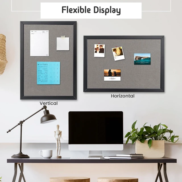 Alt view image 7 of 7 - Bulletin Board 46x30 Inch, Large Cork Board with Grey Fabric and Pine Wood Frame, Cork Boards for Walls, Wall Mounted Fabric Notice Board for Home Office School, Vision Board and Message Organizer