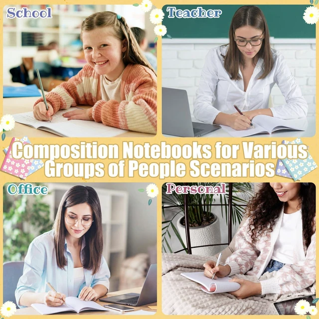 Alt view image 6 of 7 - 6 Pack Composition Notebooks Wide Ruled Bulk Cute Pink Composition Notebook 110 Page 7-1/2" x 9-3/4" Colorful Flower Journal Back to School Gift for Teacher Student Office First Day of School