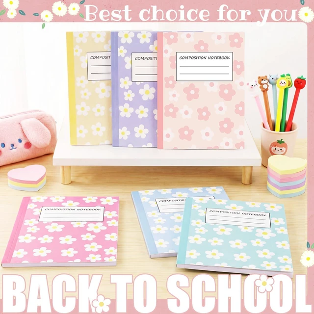 Alt view image 7 of 7 - 6 Pack Composition Notebooks Wide Ruled Bulk Cute Pink Composition Notebook 110 Page 7-1/2" x 9-3/4" Colorful Flower Journal Back to School Gift for Teacher Student Office First Day of School