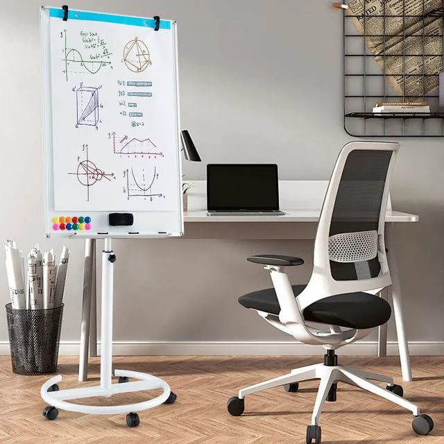 Alt view image 7 of 7 - 40 x 26 Rolling Whiteboard, Magnetic Dry Erase Board on Wheels Height Adjustable Mobile White Board with Stand, Paper Clips, Storage Tray, Paper Pad, Magnets, Markers, for Office School
