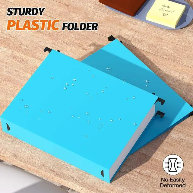 Alt view image 2 of 7 - Plastic Hanging File Folder, Letter Size, 12 Pack, Blue Extra Capacity Hanging Folders, Heavy Duty 2" Expansion, w/ 15 x Tabs, Filing Cabinet Folders for Bulk Files & Medical Charts