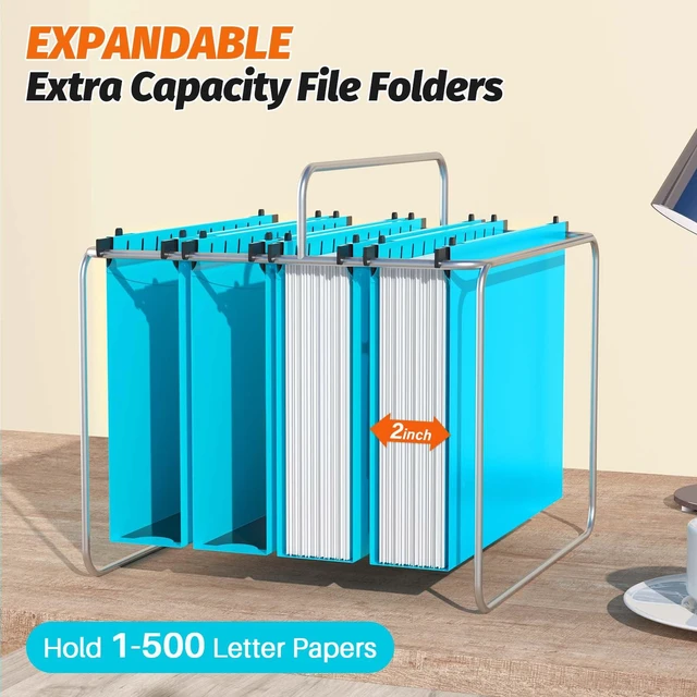 Alt view image 4 of 7 - Plastic Hanging File Folder, Letter Size, 12 Pack, Blue Extra Capacity Hanging Folders, Heavy Duty 2" Expansion, w/ 15 x Tabs, Filing Cabinet Folders for Bulk Files & Medical Charts