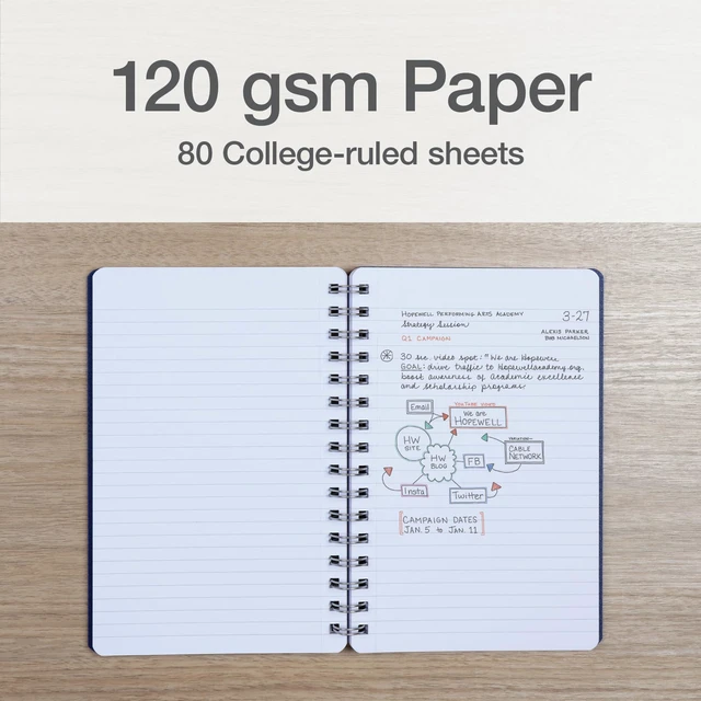 Alt view image 4 of 7 - Poly Spiral Notebooks, Small 5.7" x 8.5" Book, Thick Poly Cover, White Paper, College Rule, 80 Sheets/160 Pages, Jewel Tones, 4 Pack (69720)