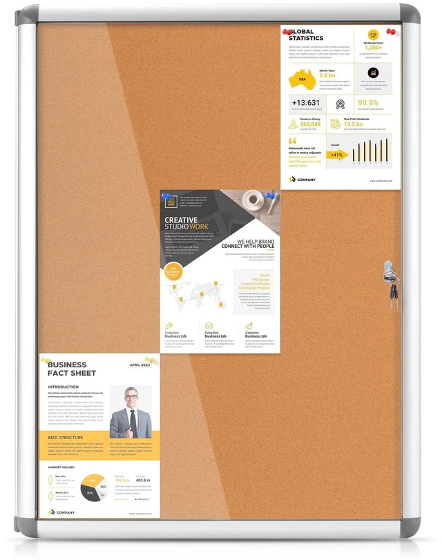 Main image of 38x28 in Enclosed Bulletin Board Cork Display Case, Silver Frame Locking, Tamperproof, Wall-Mounted, Aluminum Frame, with Cover, Display Case for Office School Commerce Community