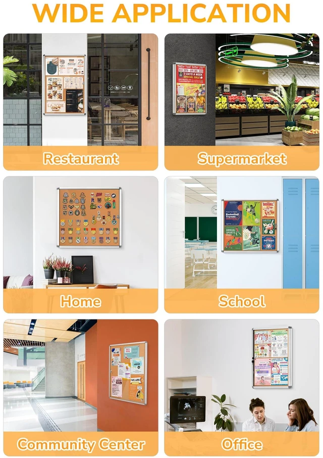 Alt view image 5 of 7 - 38x28 in Enclosed Bulletin Board Cork Display Case, Silver Frame Locking, Tamperproof, Wall-Mounted, Aluminum Frame, with Cover, Display Case for Office School Commerce Community