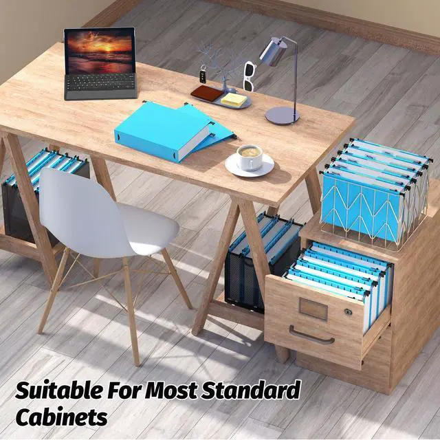 Alt view image 7 of 7 - Plastic Hanging File Folder, Letter Size, 12 Pack, Blue Extra Capacity Hanging Folders, Heavy Duty 2" Expansion, w/ 15 x Tabs, Filing Cabinet Folders for Bulk Files & Medical Charts