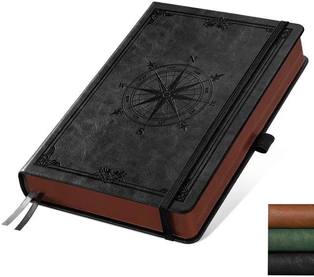 Main image of Thick Lined Notebook, 320 Numbered Pages, A5 (5.75'' X 8.38'') College Ruled Journal, Vintage Leather Hardcover, 100gsm Paper, for Men Women Work Office School (Black)