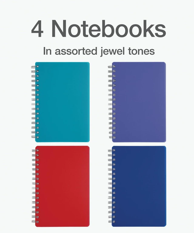Alt view image 6 of 7 - Poly Spiral Notebooks, Small 5.7" x 8.5" Book, Thick Poly Cover, White Paper, College Rule, 80 Sheets/160 Pages, Jewel Tones, 4 Pack (69720)