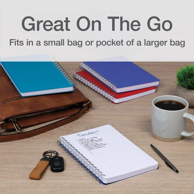 Alt view image 7 of 7 - Poly Spiral Notebooks, Small 5.7" x 8.5" Book, Thick Poly Cover, White Paper, College Rule, 80 Sheets/160 Pages, Jewel Tones, 4 Pack (69720)