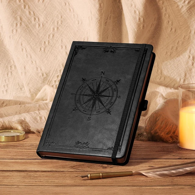 Alt view image 4 of 7 - Thick Lined Notebook, 320 Numbered Pages, A5 (5.75'' X 8.38'') College Ruled Journal, Vintage Leather Hardcover, 100gsm Paper, for Men Women Work Office School (Black)