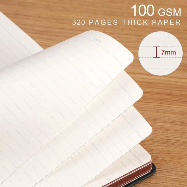 Alt view image 6 of 7 - Thick Lined Notebook, 320 Numbered Pages, A5 (5.75'' X 8.38'') College Ruled Journal, Vintage Leather Hardcover, 100gsm Paper, for Men Women Work Office School (Black)