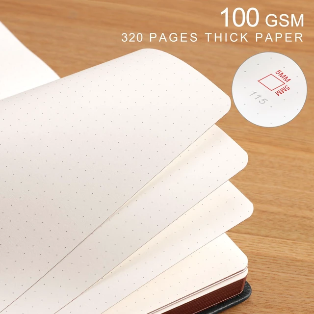 Alt view image 6 of 7 - Thick Dotted Notebook, 320 Numbered Pages, A5 (5.75'' X 8.38'') Journal for Writing, 100gsm Dot Paper, Vintage Leather Hardcover, for Women Work Office School (Black)