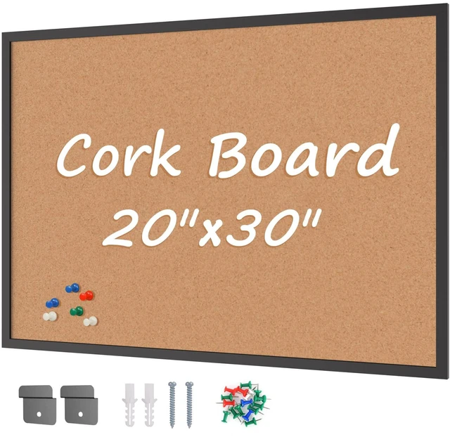 Main image of Cork Board Bulletin Board 20 x 30, Black Wood Framed Corkboard, Office Board for Wall Cork, Large Wall Mounted Notice Pin Board with 16 Push Pins for School, Home & Office